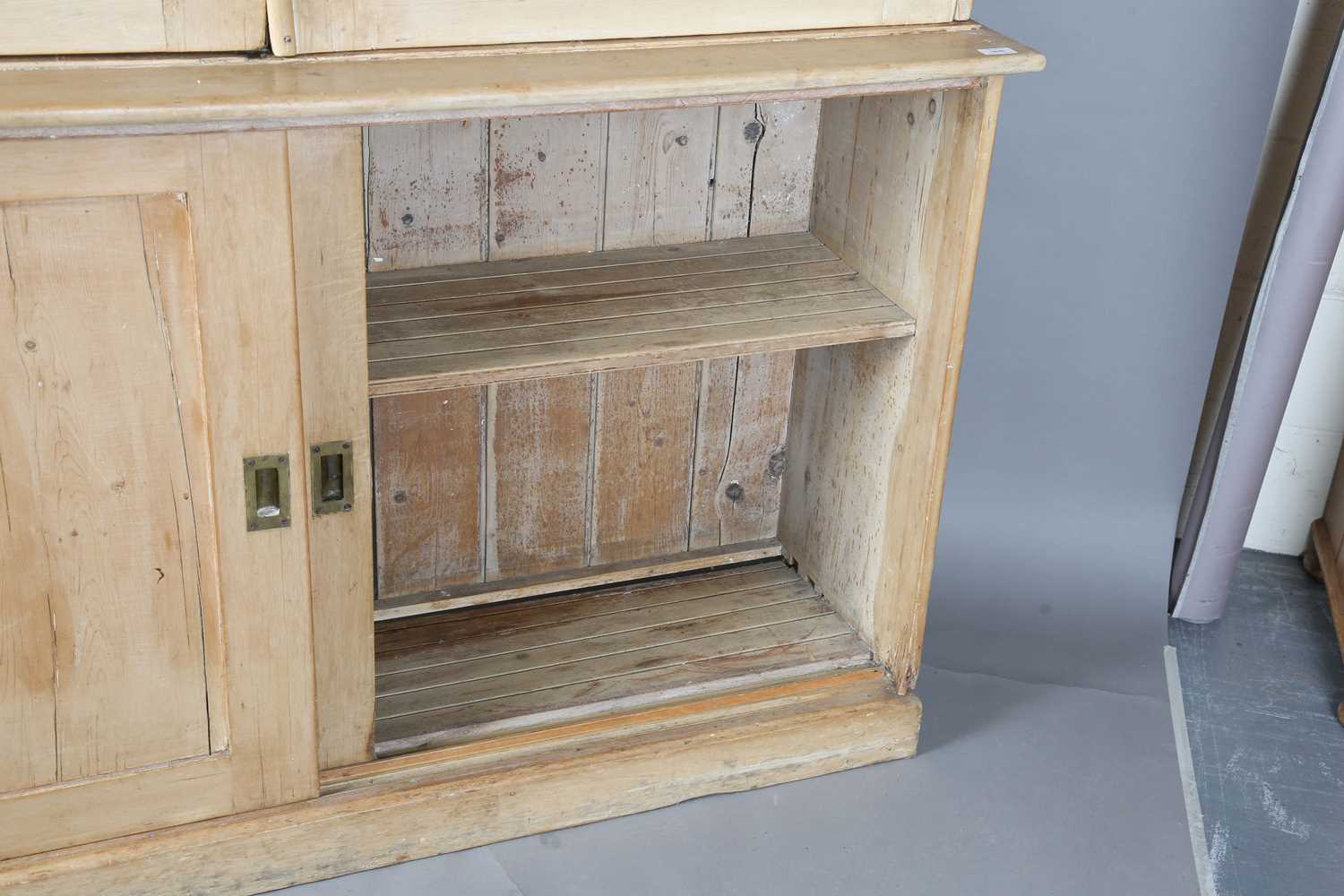 A 19th century pine kitchen cupboard, fitted with four panelled doors, height 213cm, width 171cm, - Image 6 of 12