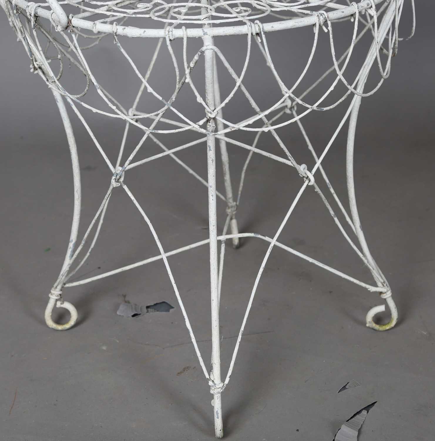 A pair of early 20th century wirework garden chairs, height 97cm, width 54cm, and a matching - Image 8 of 13