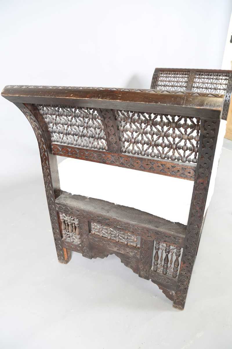 An early 20th century Middle Eastern softwood daybed, similar to those retailed by Liberty & Co, - Image 9 of 15