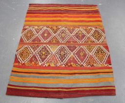 A Turkish flatweave bag, late 20th century, the two central bands worked with hooked polychrome