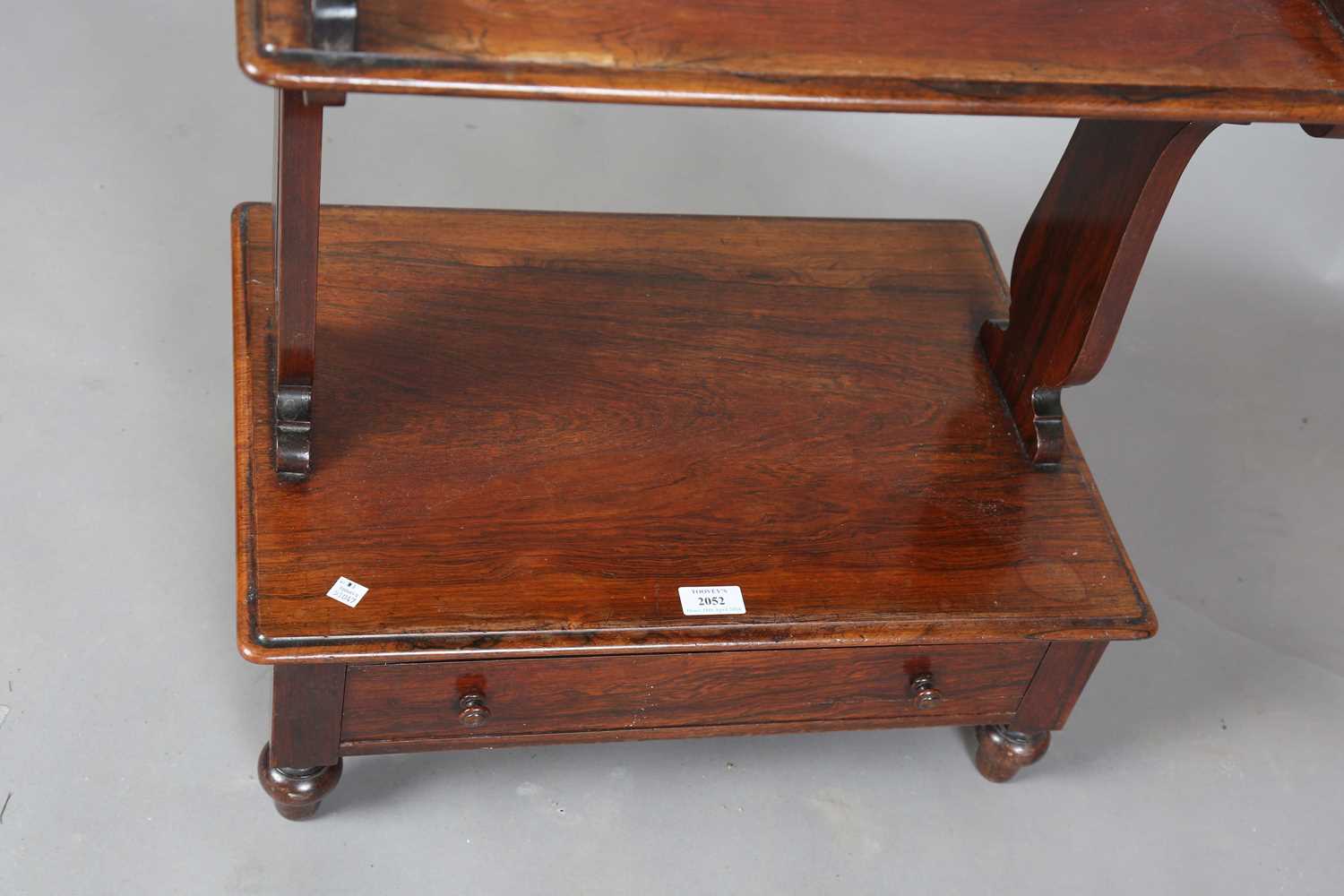 A Regency rosewood two-tier étagère, fitted with a single drawer, on turned legs, height 60cm, width - Image 3 of 9