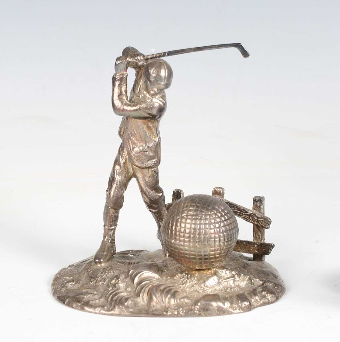 A 20th century plated cast metal novelty inkwell in the form of a golfer in full swing, height 13cm, - Image 6 of 12