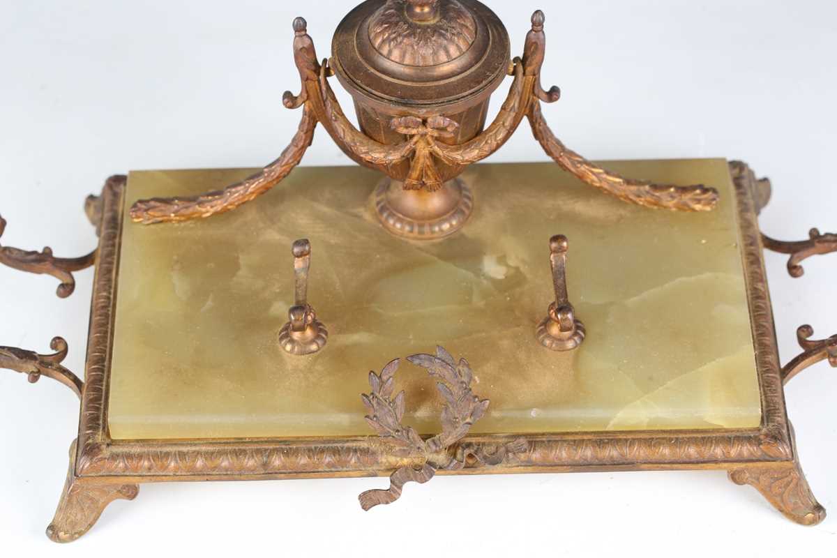 An early 20th century onyx and gilt metal inkstand of Neoclassical design, width 33cm, together with - Image 6 of 18