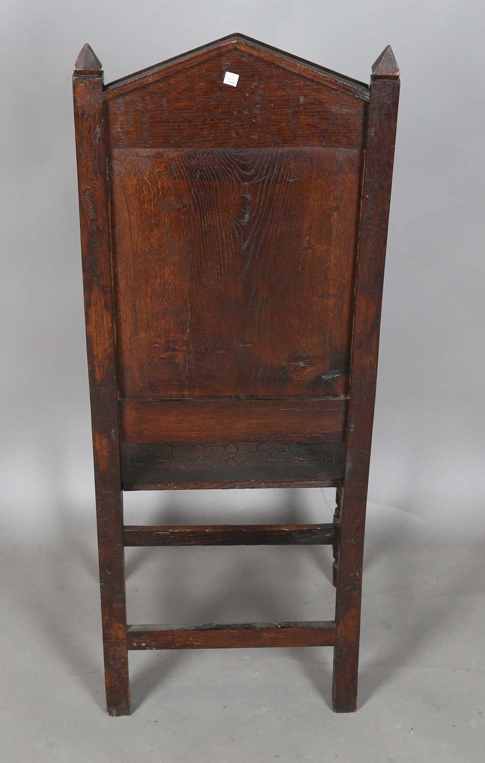 A late 19th/early 20th century Carolean Revival oak Wainscot armchair, height 115cm, width 51cm, - Image 10 of 12