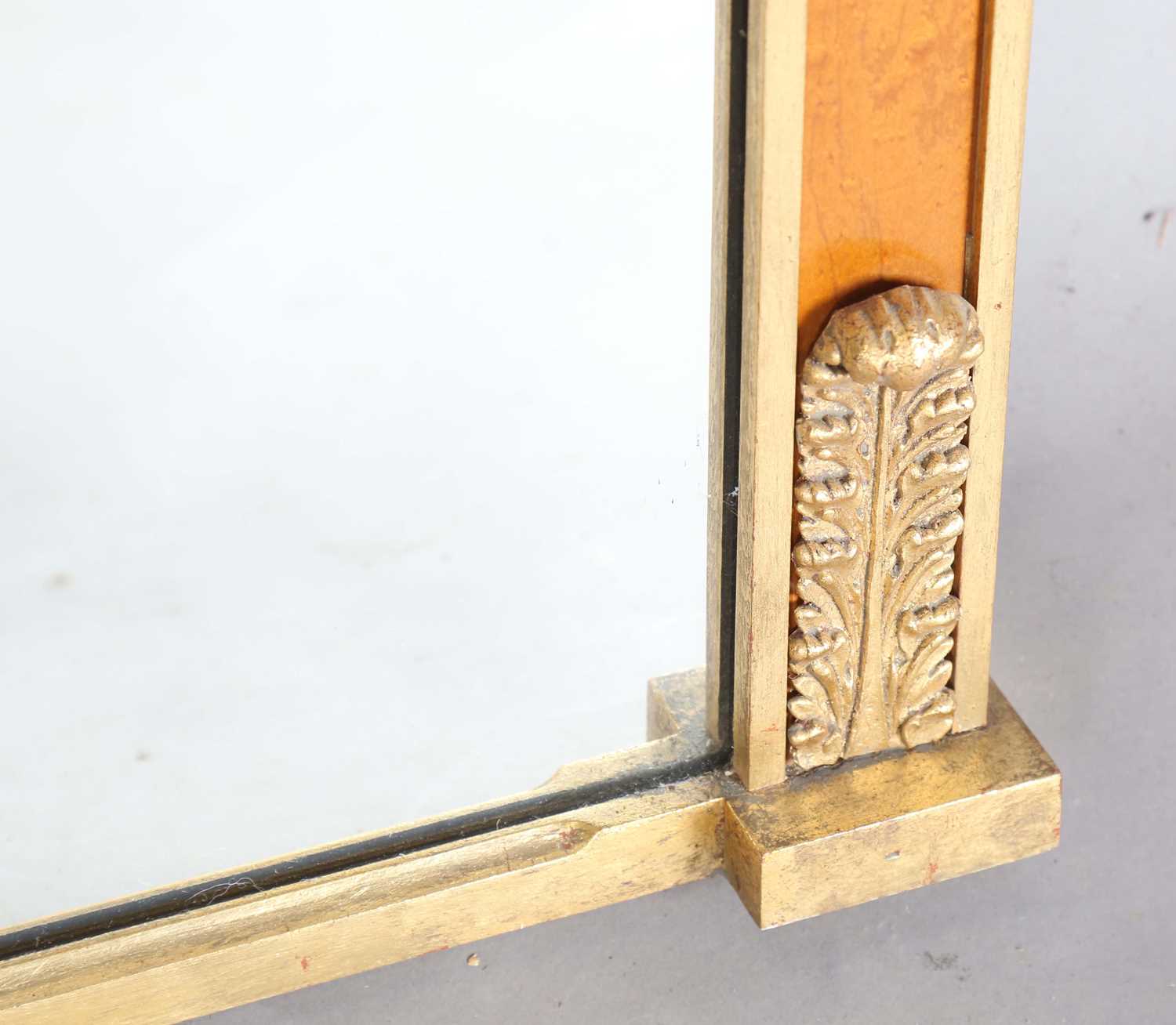 A 20th century reproduction maple and giltwood overmantel mirror with rosette and scroll - Image 6 of 7