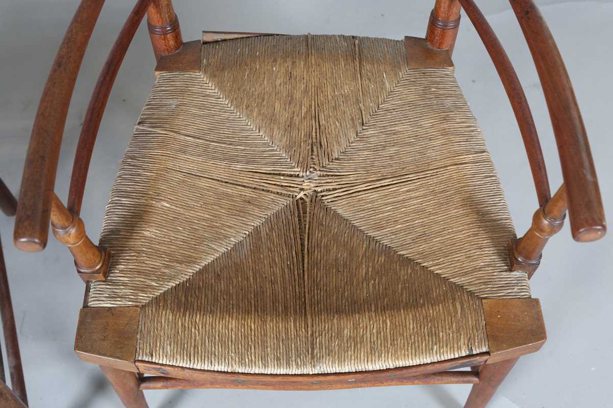 A late 19th century Arts and Crafts Sussex style walnut framed armchair, height 87cm, width 49cm, - Image 3 of 15