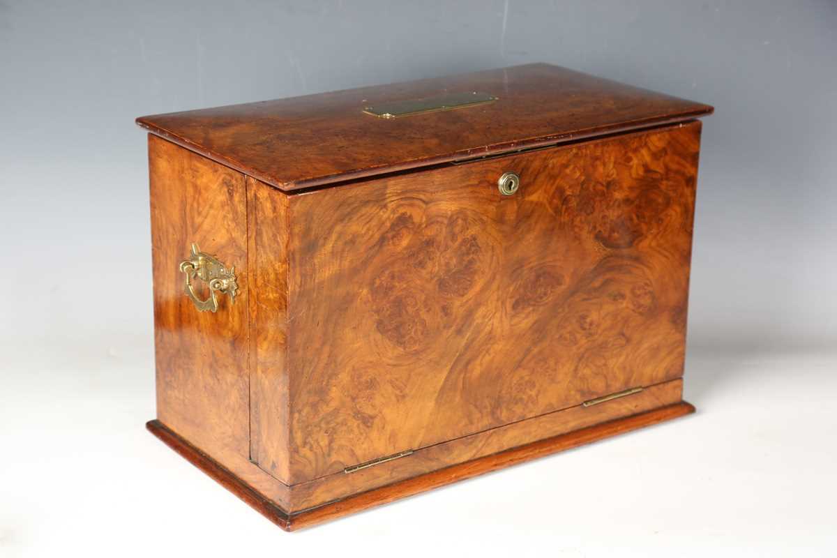 A Victorian burr walnut stationery cabinet writing box by Parkins & Gotto of London, the hinged - Image 12 of 16