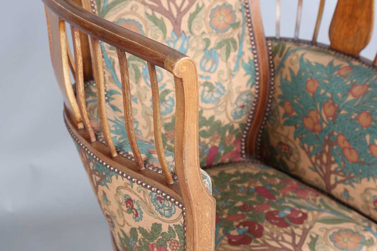 An Edwardian Arts and Crafts mahogany framed armchair, in the manner of G.M. Ellwood and possibly - Image 10 of 14