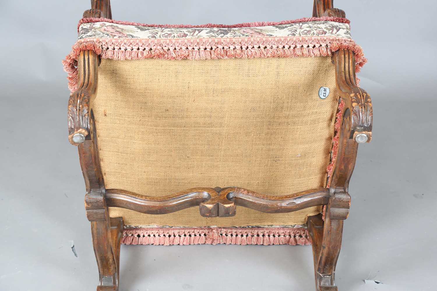 A late 19th century French Baroque Revival walnut framed armchair, upholstered in machined tapestry, - Image 13 of 14