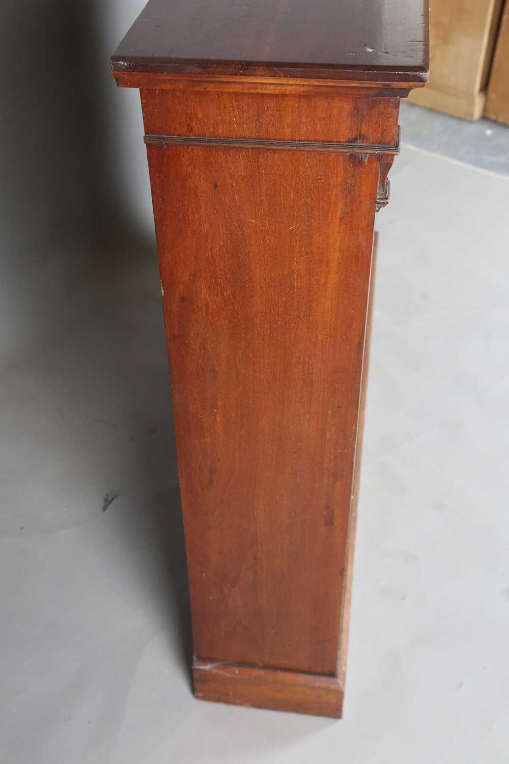An Edwardian mahogany two-section open bookcase, on a plinth base, height 117cm, width 154cm, - Image 7 of 10