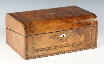 A Victorian walnut and chequer banded writing slope with inlaid mother-of-pearl decoration, width