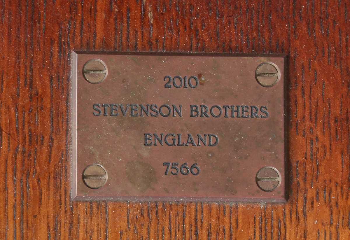 A modern dapple grey rocking horse by Stevenson Brothers, the oak trestle stand bearing plaque - Image 7 of 13