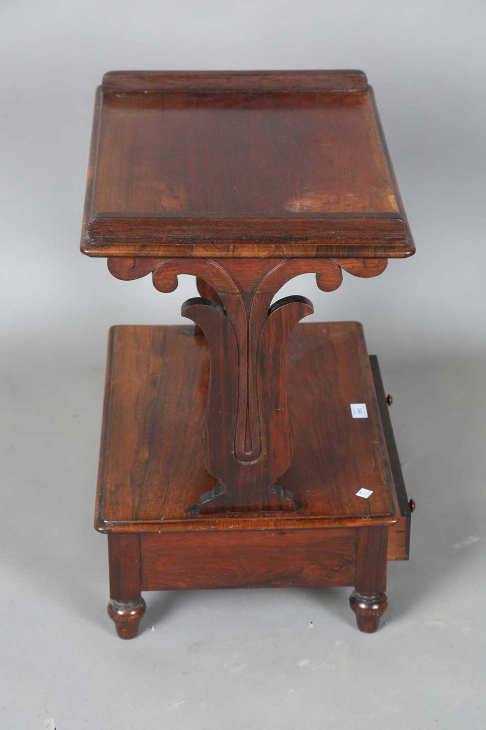 A Regency rosewood two-tier étagère, fitted with a single drawer, on turned legs, height 60cm, width - Image 5 of 9