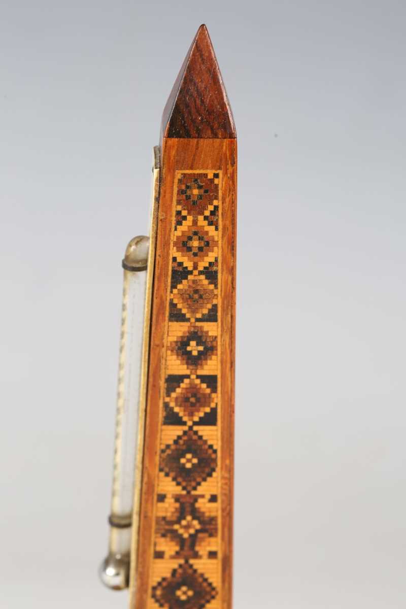 A Victorian Tunbridge ware desk thermometer of obelisk form, raised on a stepped square base, height - Image 12 of 14
