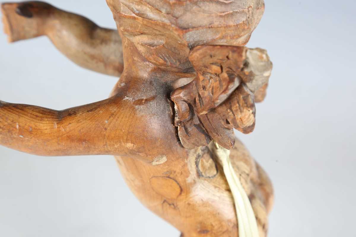 A Continental carved wooden figure of a saint, 16th/17th century, modelled holding a staff, length - Bild 15 aus 15