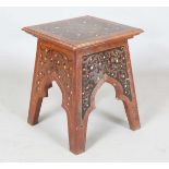 An early 20th century Continental Art Nouveau walnut square occasional table, the top and arched