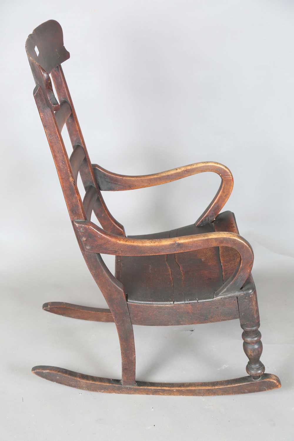 A Victorian provincial mahogany rocking armchair with ladder back and solid seat, height 104cm, - Image 6 of 9