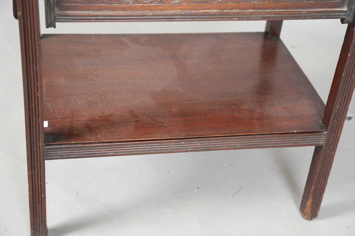 A late Victorian Aesthetic Movement mahogany tea table, fitted with a drop-leaf section to each - Image 7 of 9