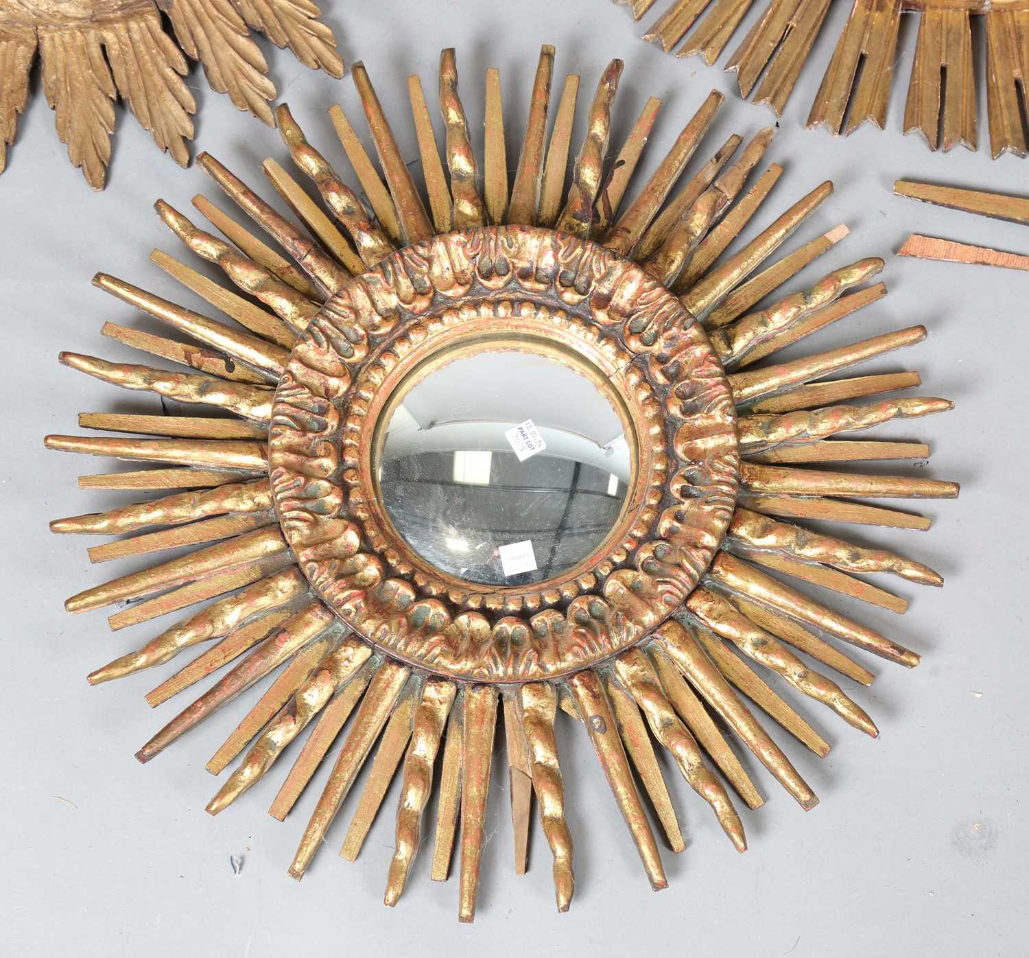 A 20th century Continental giltwood circular wall mirror with sunburst frame, diameter 61cm, - Image 5 of 10