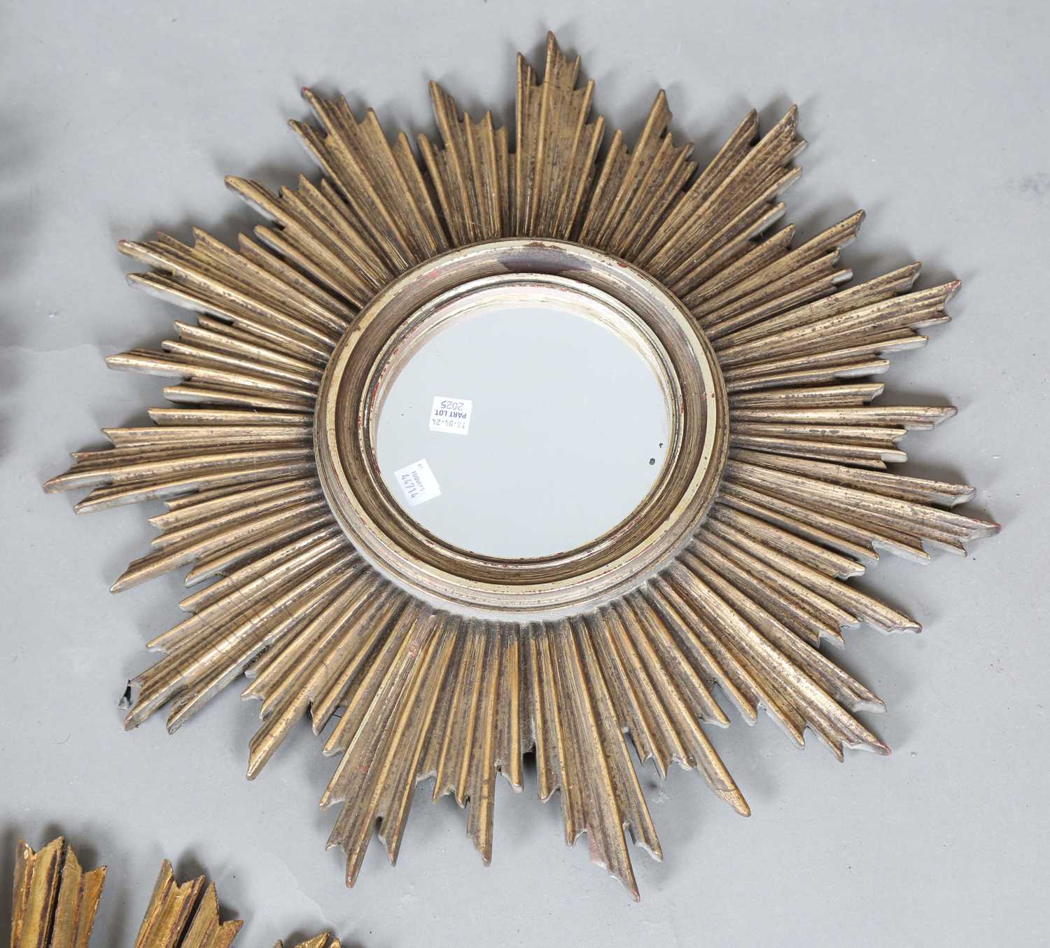 A 20th century Continental giltwood circular wall mirror with sunburst frame, diameter 61cm, - Image 9 of 10