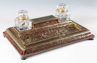 An impressive early 19th century French red stained tortoiseshell and brass boulle inkstand, the