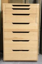 A large modern beech folio chest, fitted with seven graduated drawers, height 168cm, width 99cm,