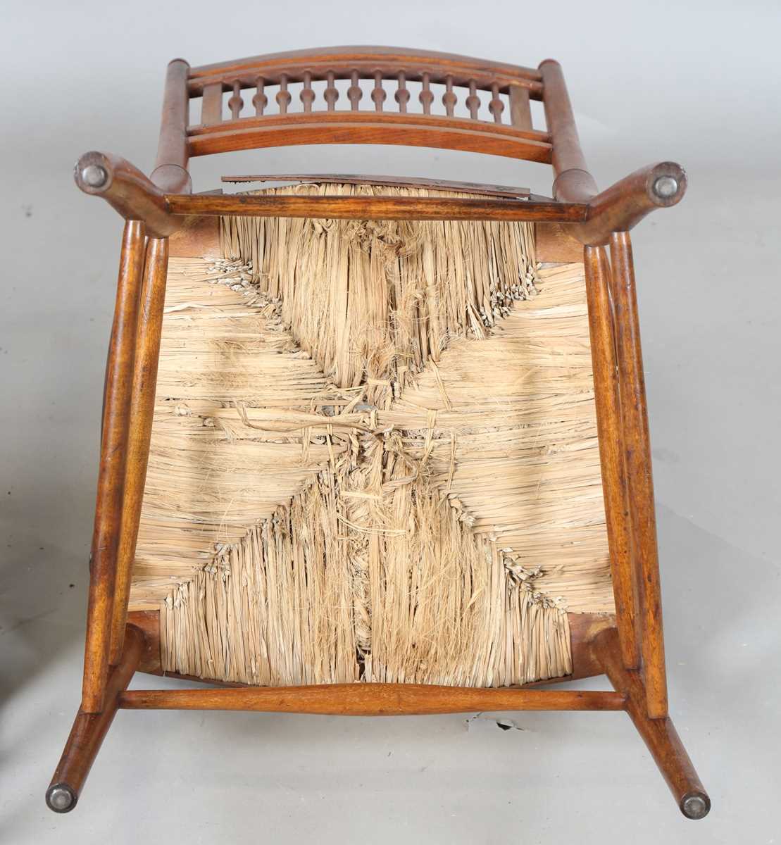 A late 19th century Arts and Crafts Sussex style walnut framed armchair, height 87cm, width 49cm, - Image 14 of 15