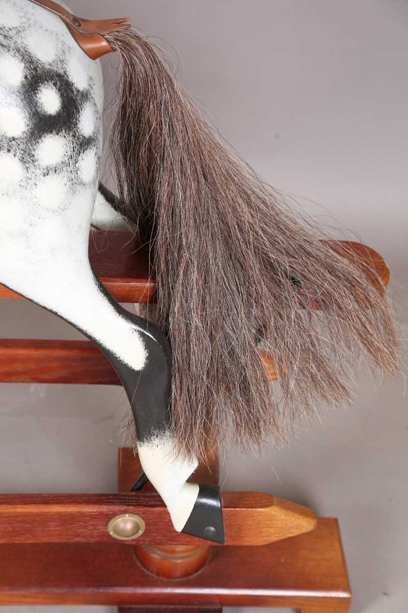 A modern dapple grey rocking horse by Stevenson Brothers, the oak trestle stand bearing plaque - Image 12 of 13