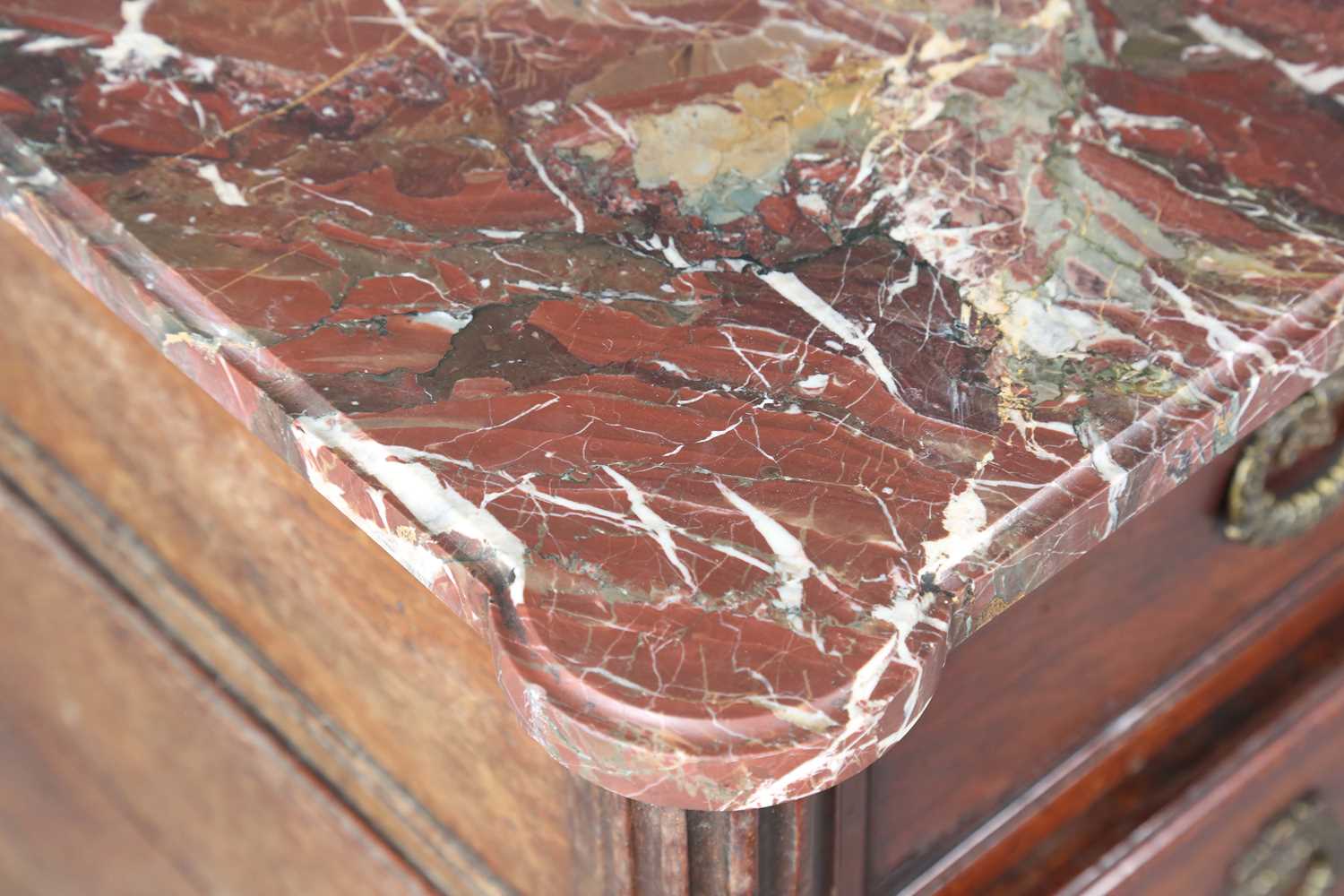 A late 18th century French Louis XVI period walnut three-drawer commode with a rouge marble top - Image 3 of 11