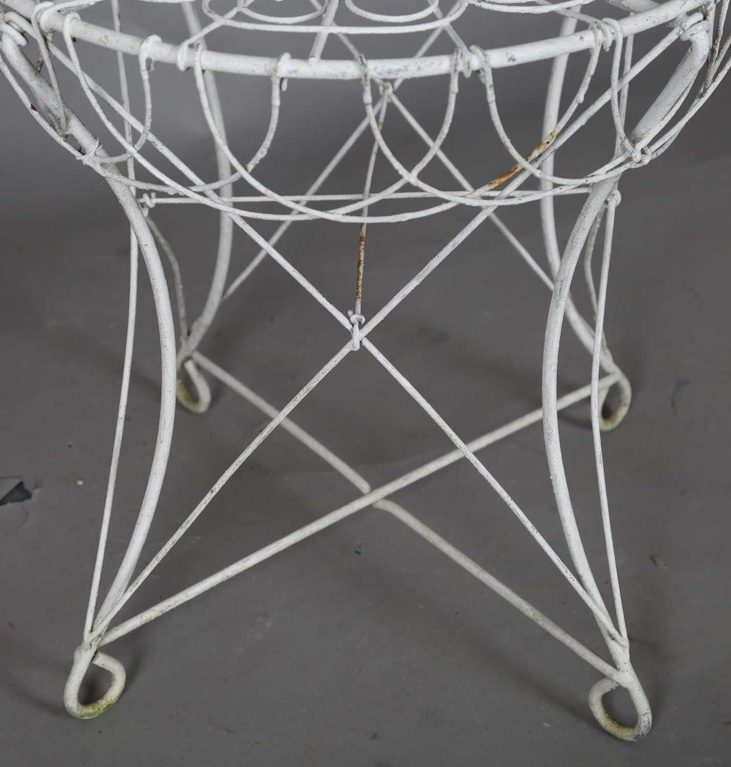 A pair of early 20th century wirework garden chairs, height 97cm, width 54cm, and a matching - Image 4 of 13