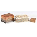 A late Victorian sailor's valentine seaside souvenir box, encrusted with overall shells, width 22cm,