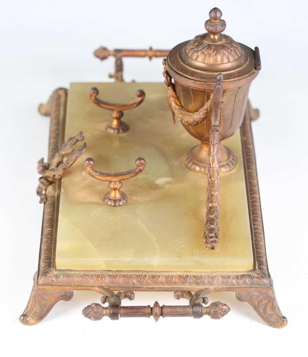 An early 20th century onyx and gilt metal inkstand of Neoclassical design, width 33cm, together with - Image 12 of 18