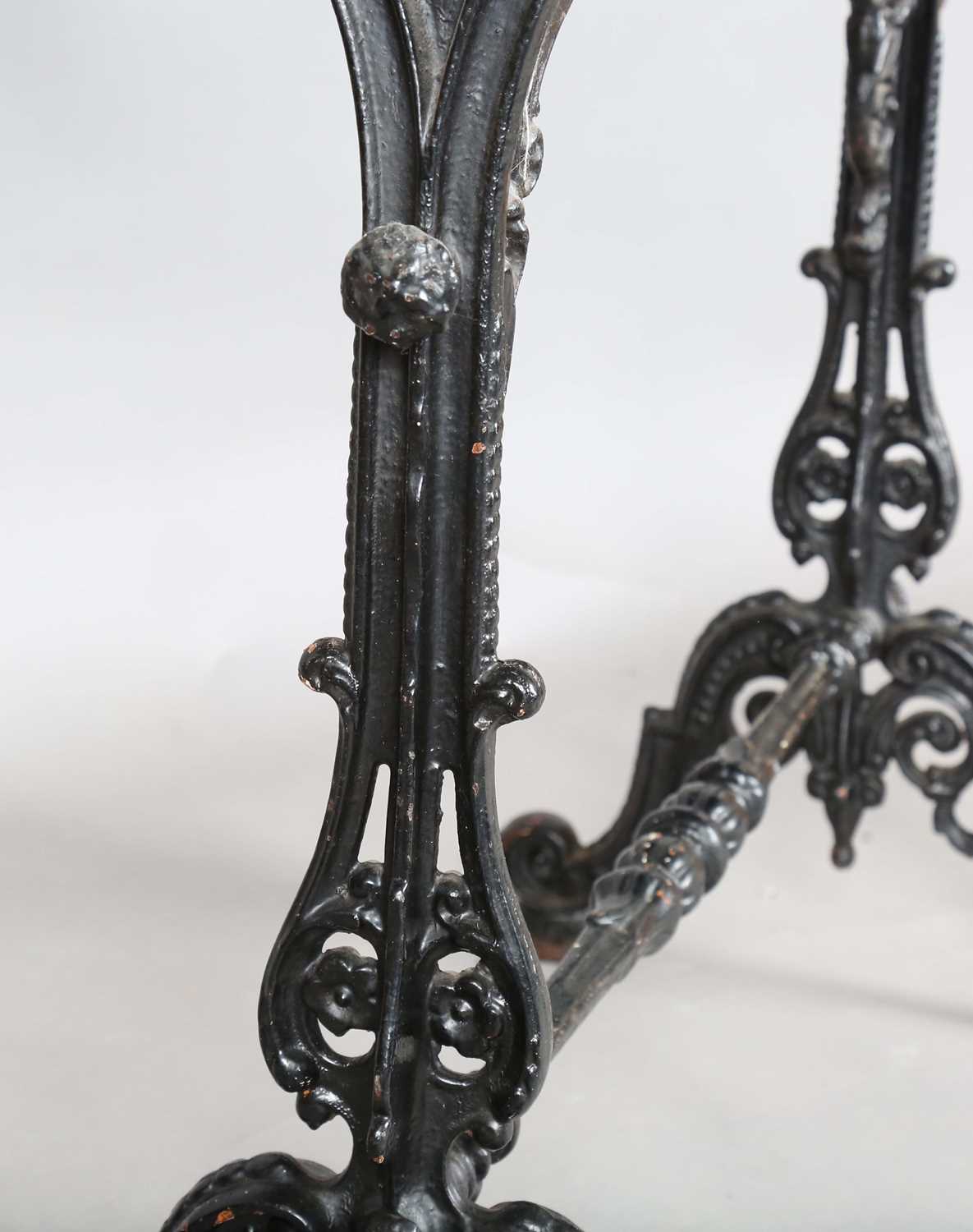 A late 19th century cast iron bistro table with a rectangular white marble top, height 76cm, - Image 4 of 8