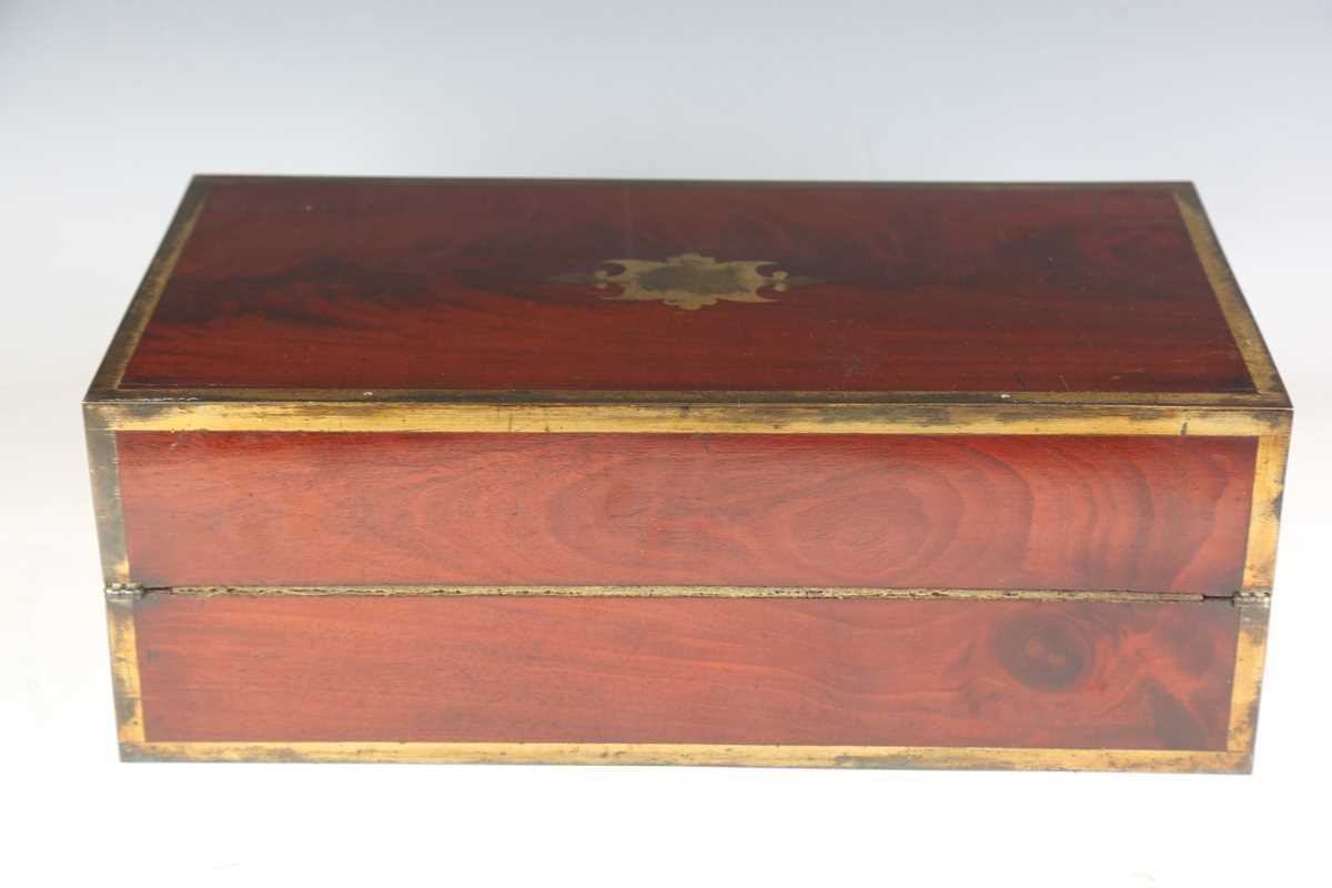 A late George III mahogany and gilt brass bound campaign style writing slope, the sides with brass - Image 15 of 15