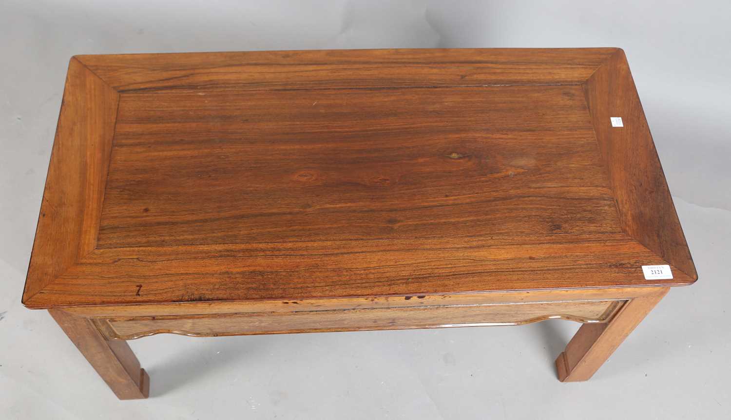 A Chinese rosewood low rectangular table with a shaped frieze and block legs, height 46cm, width - Image 2 of 6