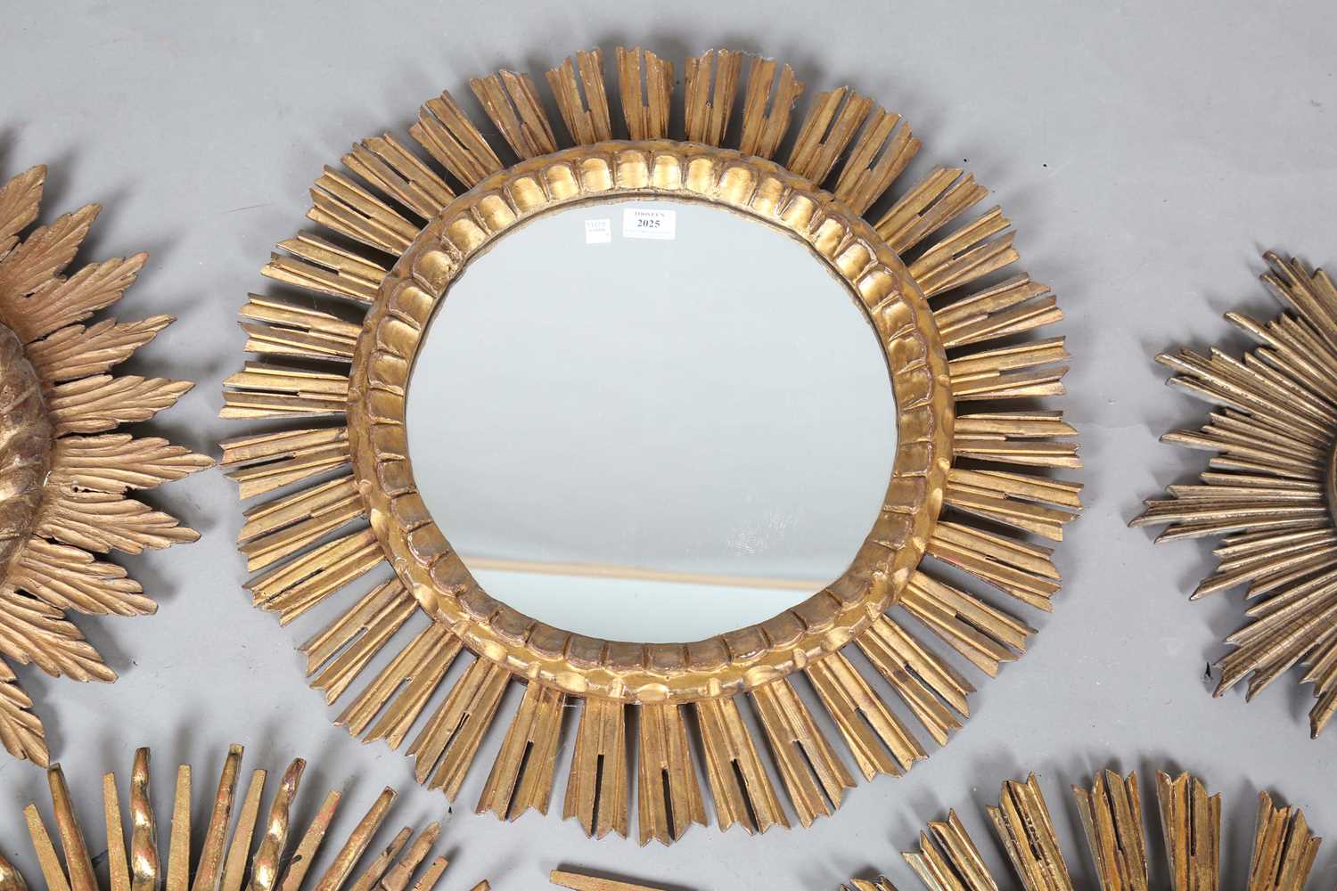 A 20th century Continental giltwood circular wall mirror with sunburst frame, diameter 61cm, - Image 2 of 10