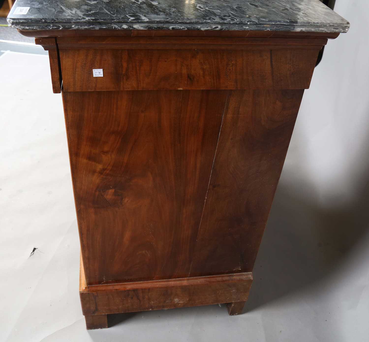 A 19th century French burr walnut four-drawer commode with a grey marble top and gilt brass handles, - Image 8 of 8