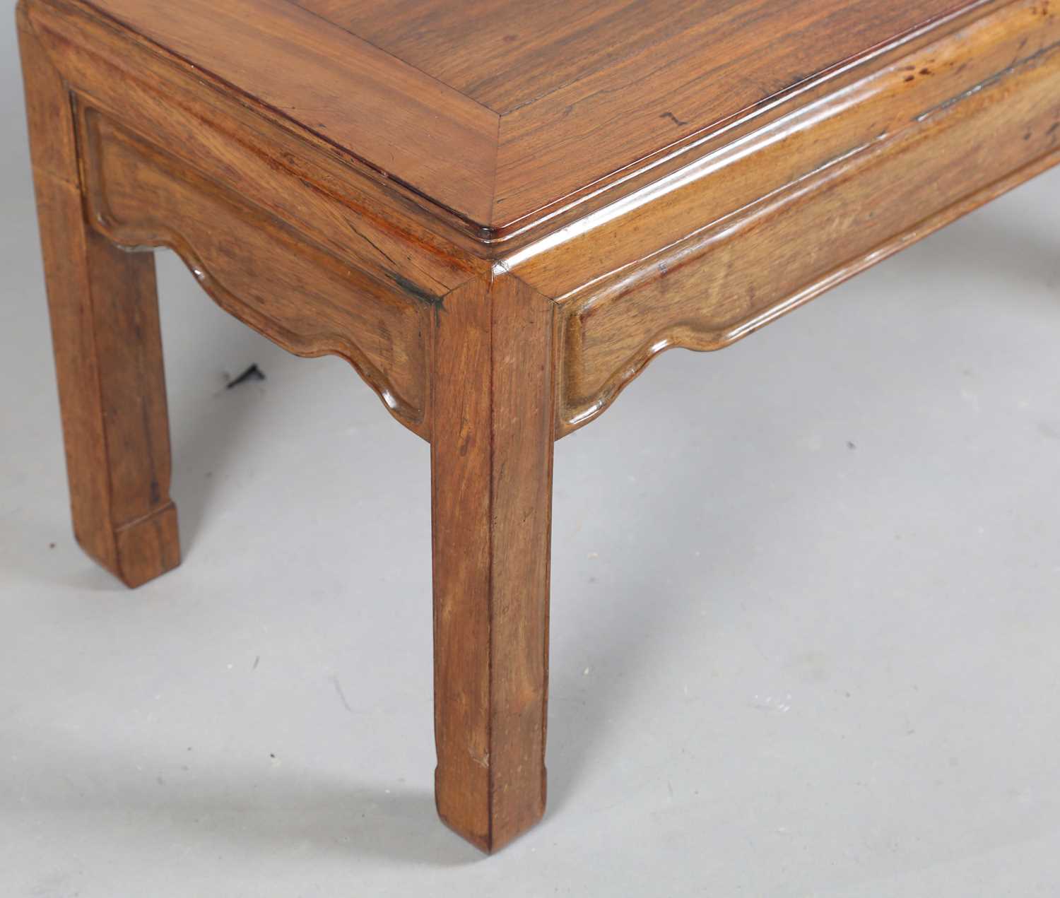 A Chinese rosewood low rectangular table with a shaped frieze and block legs, height 46cm, width - Image 4 of 6