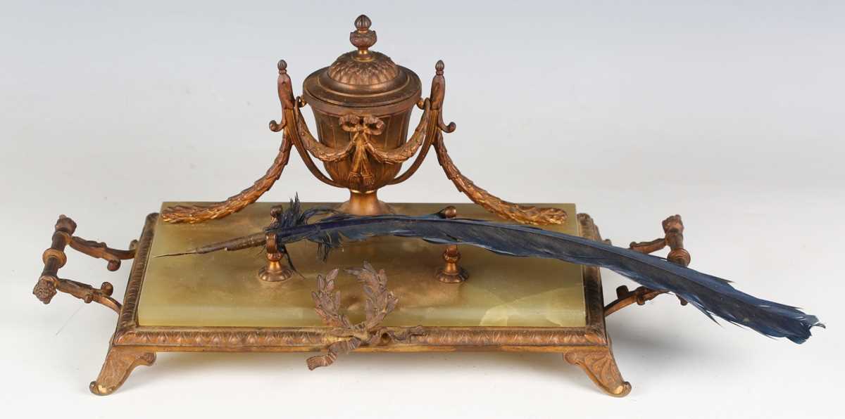 An early 20th century onyx and gilt metal inkstand of Neoclassical design, width 33cm, together with - Image 2 of 18