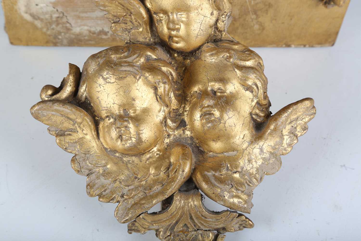 A late 19th century composition wall bracket with a triple cherub mask support, height 23cm, width - Image 5 of 10