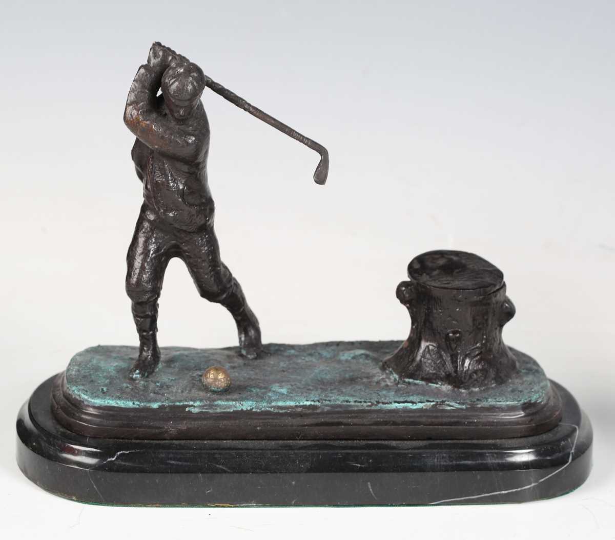 A 20th century plated cast metal novelty inkwell in the form of a golfer in full swing, height 13cm, - Image 2 of 12