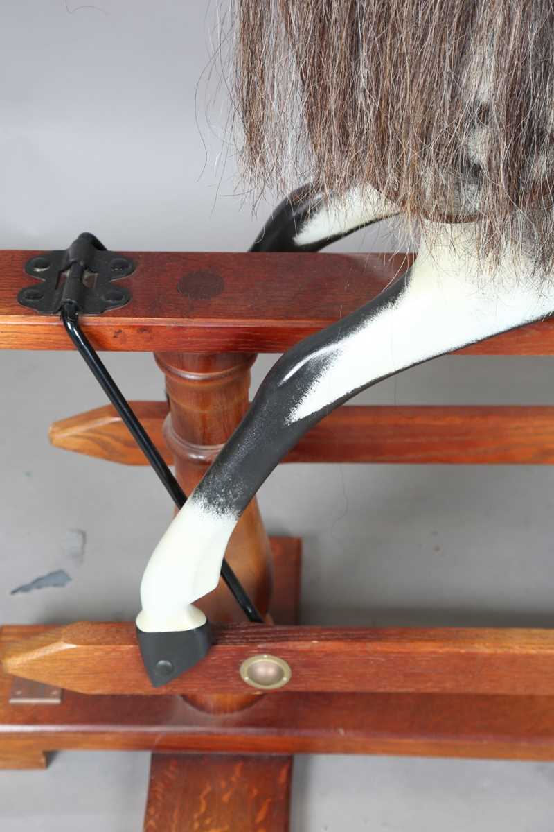 A modern dapple grey rocking horse by Stevenson Brothers, the oak trestle stand bearing plaque - Image 13 of 13