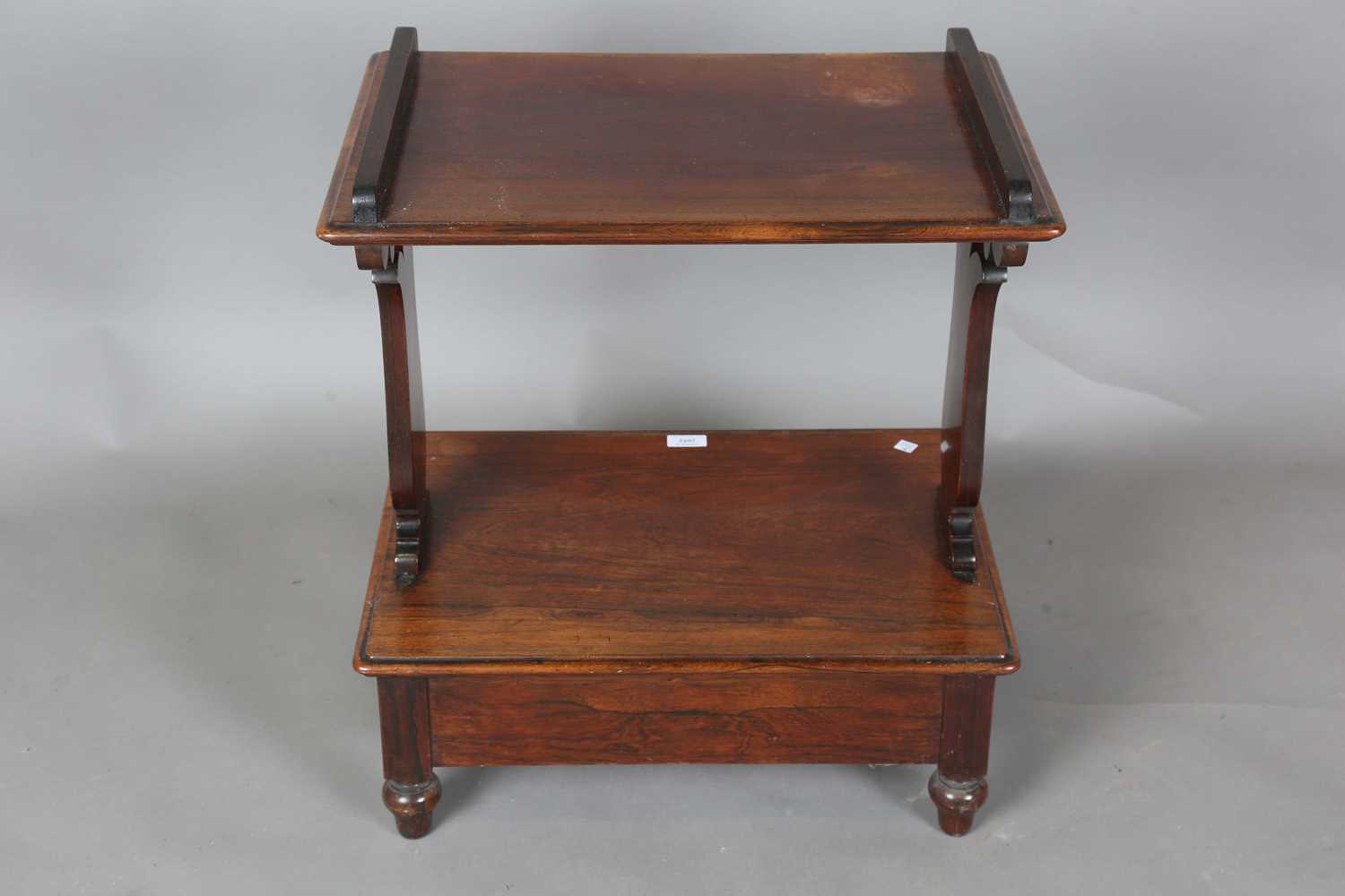 A Regency rosewood two-tier étagère, fitted with a single drawer, on turned legs, height 60cm, width - Image 8 of 9