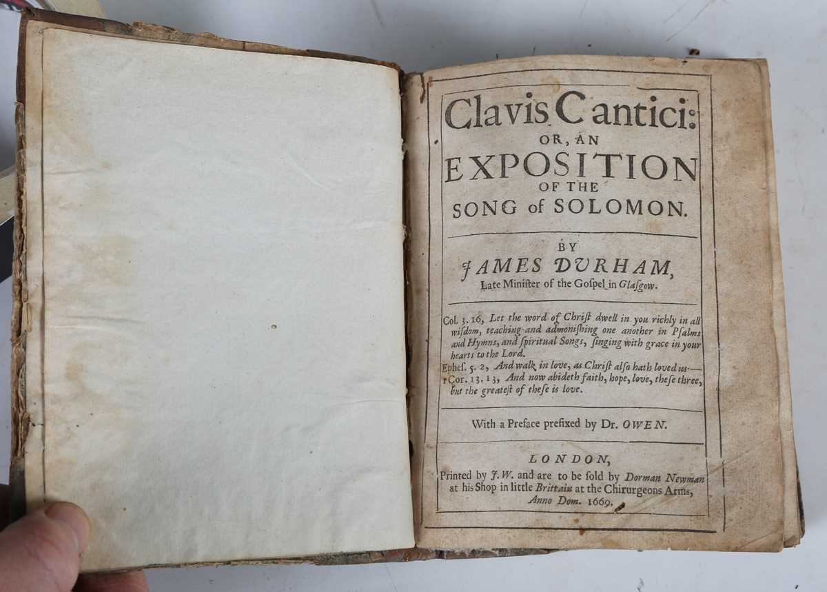 DURHAM, James. Clavis Cantici: Or, an Exposition of the Song of Soloman. London: J.W., 1669. Small - Image 2 of 2