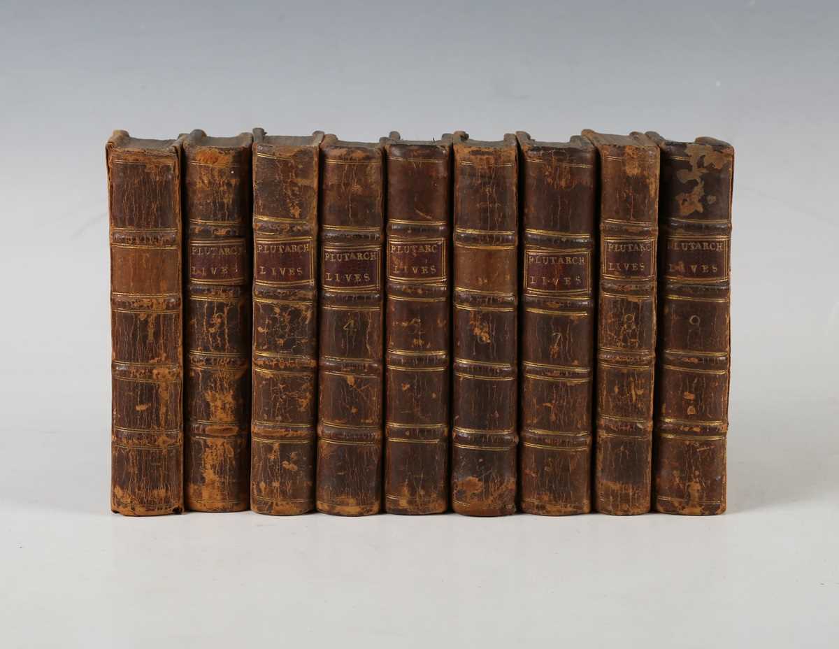 PLUTARCH. Plutarch’s Lives… translated from the Greek. London: J. and R. Tonson, 1749. 9 vols., 12mo