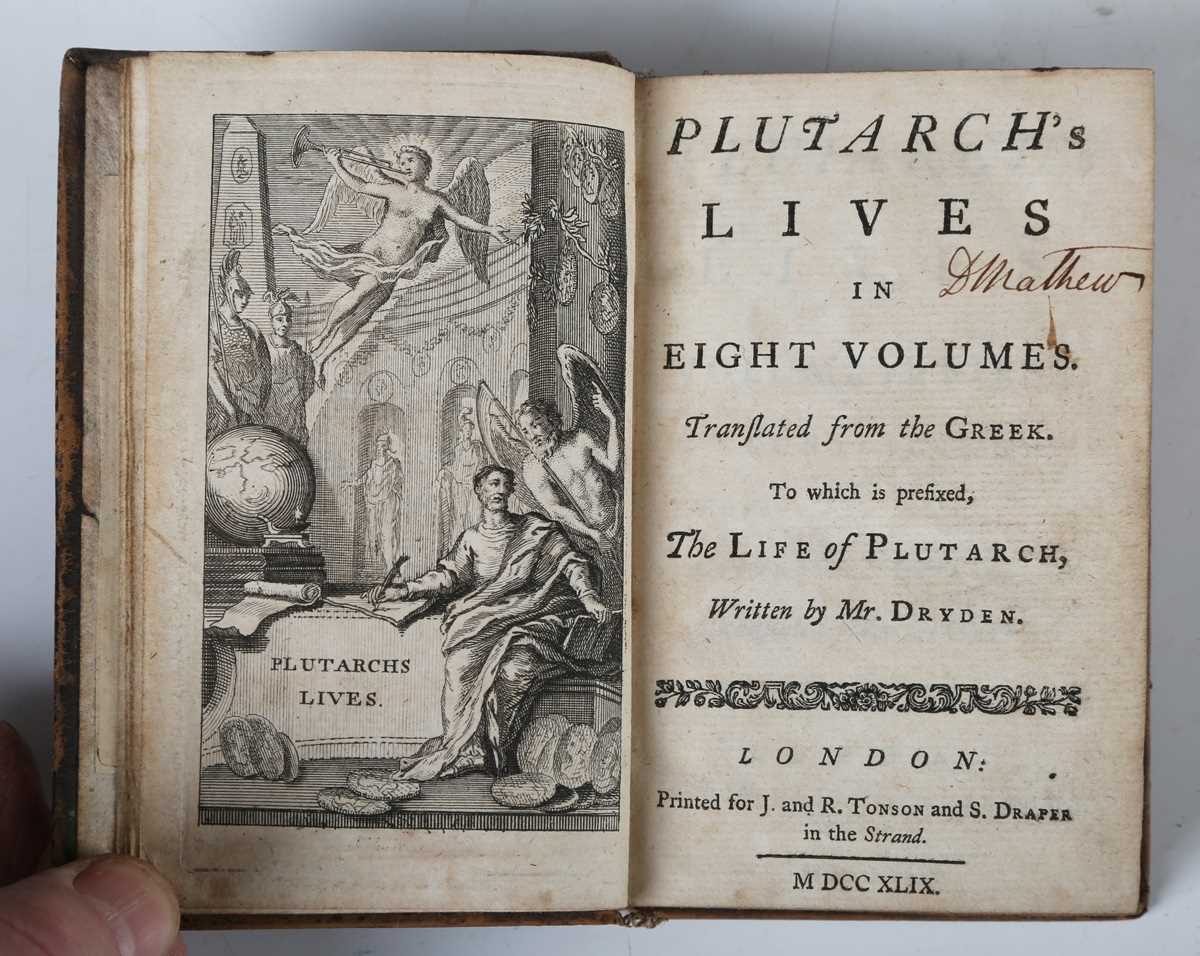 PLUTARCH. Plutarch’s Lives… translated from the Greek. London: J. and R. Tonson, 1749. 9 vols., 12mo - Image 2 of 2