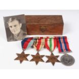 Four Second World War period medals, comprising 1939-45 Star, Africa Star, Italy Star and War Medal,