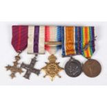 A group of five First World War period dress miniature awards, comprising OBE, military issue,