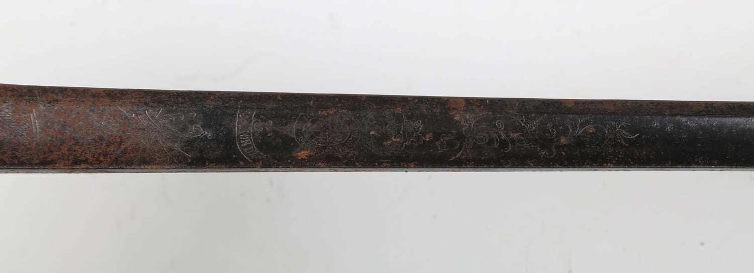 A George III period dress sword with single-edged blade, blade length 81cm, engraved with coat of - Image 7 of 19