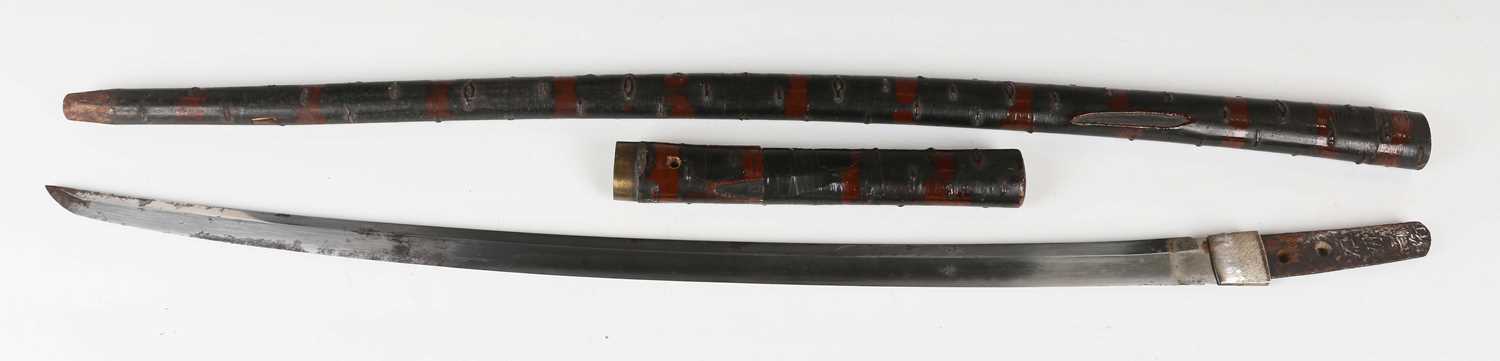 A 19th century Japanese katana with curved single-edged blade, blade length 58cm, the tang signed to